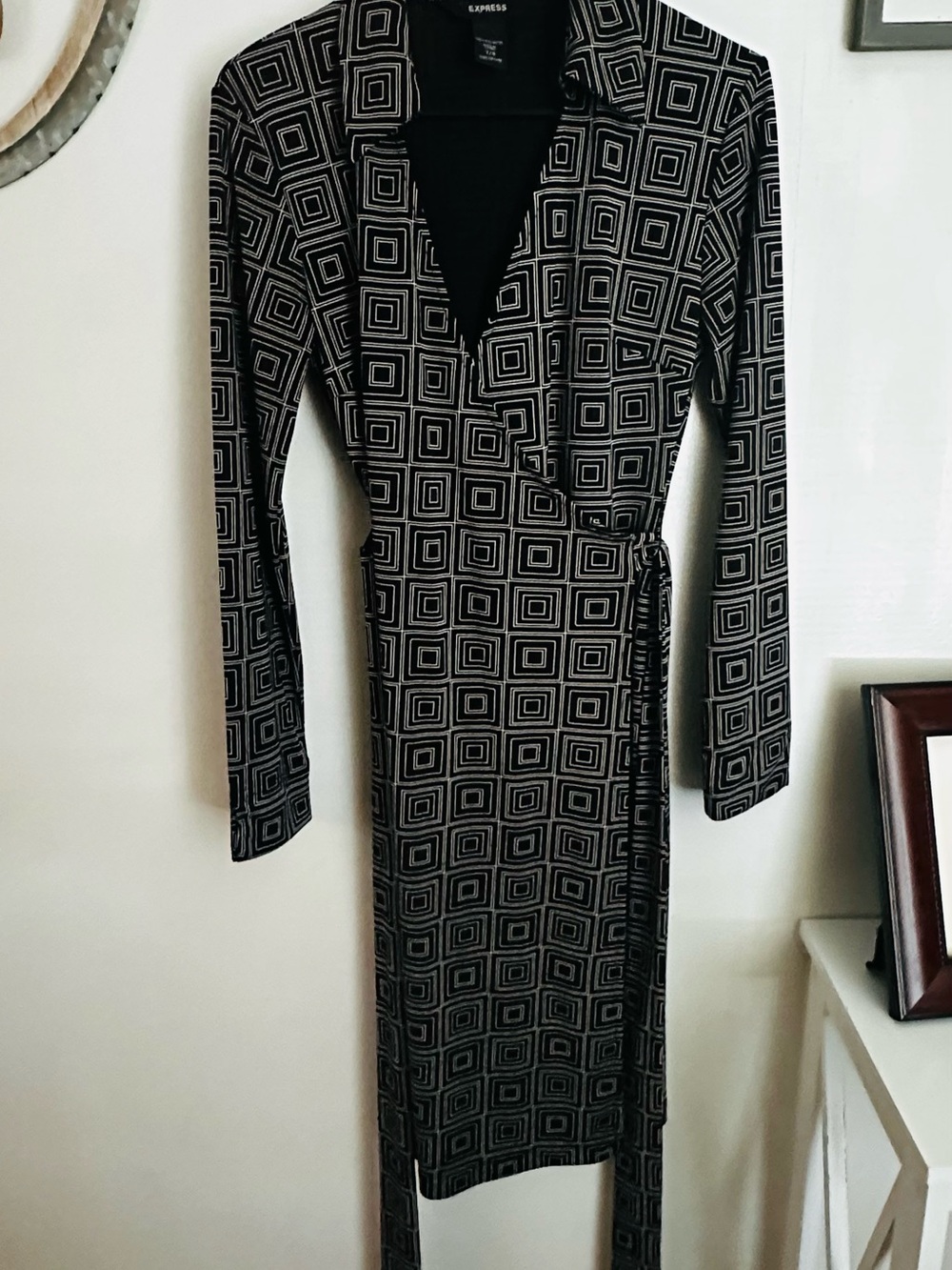 Express Black and White Geometric Wrap Dress